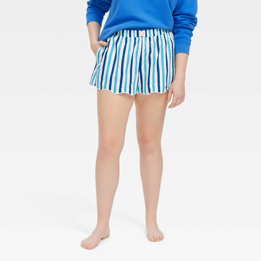 Roller Rabbit x Target Women’s Multi Stripe Poplin Boxer Shorts Blue Aqua White - Picture 15 of 15